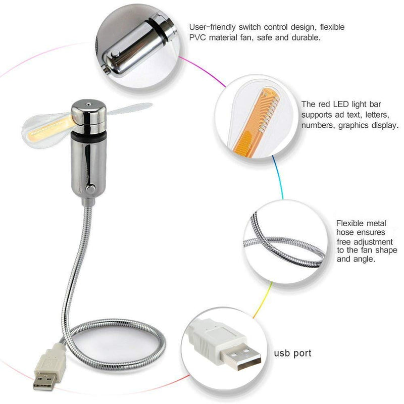 'Kbinter USB LED Clock Fan 90mm USB-Powered Portable Mobile USB Fan with Clock, LED Light Display Time, Mini Gooseneck Fan for Laptop Office Home Travel
