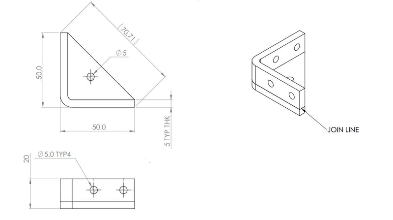 4 x V3, 5mm thickness, Corner Brackets, Clear Transparent Acrylic + 20x M5 Bolts, Clear Right Angle Bracket, Corner