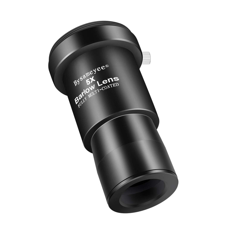 Bysameyee Barlow Lens 5X, 1.25-Inch Fully Multi-Coated Blackened Metal Optical Glass with T Adapter M42 Thread for Astronomic Telescope Eyepiece