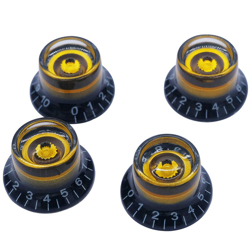 mxuteuk 4pcs Custom Bell Knobs Black w/Gold Custom Electric Guitar Bass Top Hat Knobs Speed Volume Tone AMP Effect Pedal Control Knobs KNOB-S24