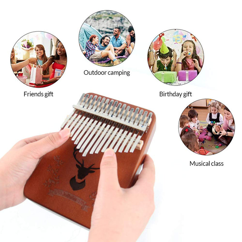 Kalimba 17 Keys Thumb Piano Portable African Solid Wood Finger Piano with Tuning Hammer and Study Instruction, Gift for Kids and Adults Beginners Standard luck deer-Brown-A