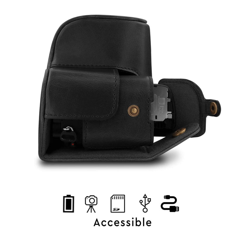 MegaGear Ever Ready Leather Camera Case Compatible with Sony Alpha A6100, A6400 (16-50mm) Black