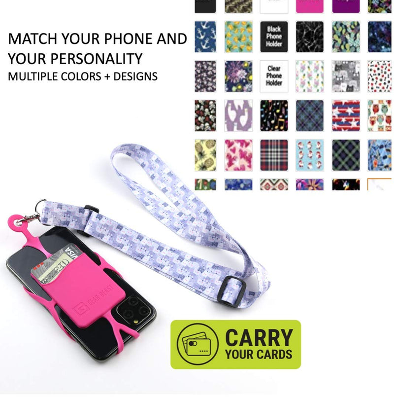 Gear Beast Cell Phone Lanyard with Adjustable Neck Strap Compatible with iPhone Galaxy & Most Smartphones, Silicone Phone Holder with Card Pocket and Adjustable Satin Polyester Lanyard Cherry Blossom