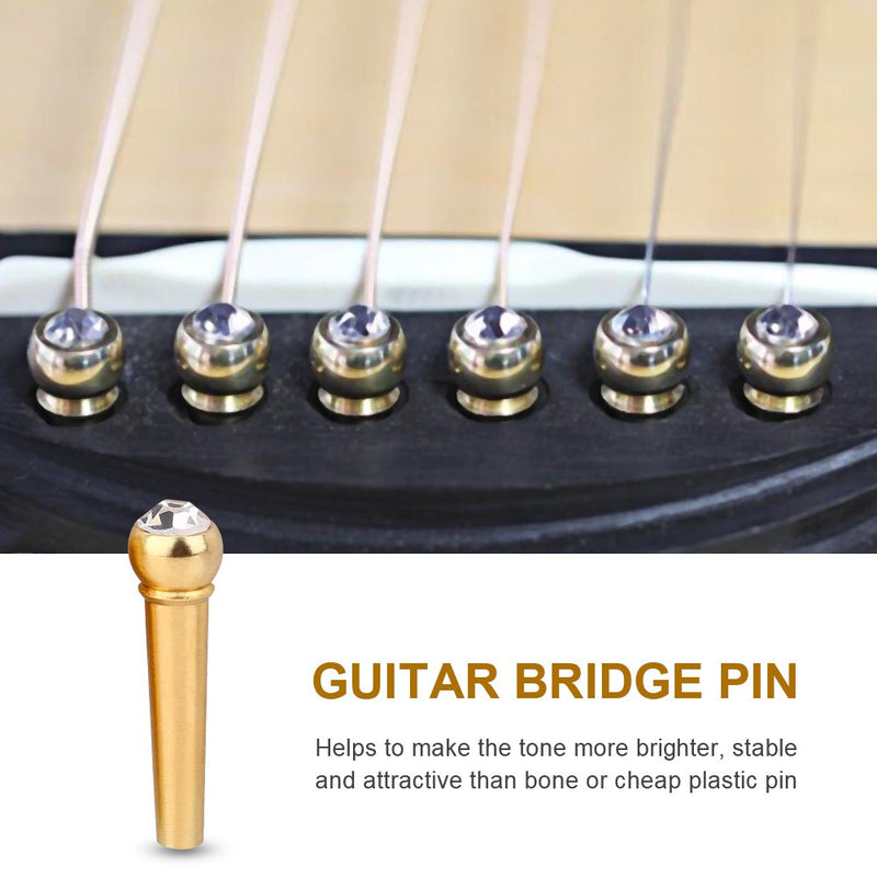 Bnineteenteam 6Pcs Brass Guitar Bridge Pins The Head with Crystal Glass Dot Decor White