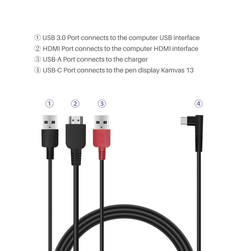 HUION CB05 3in1 HDMI Cable for Graphics Drawing Tablet Kamvas 13