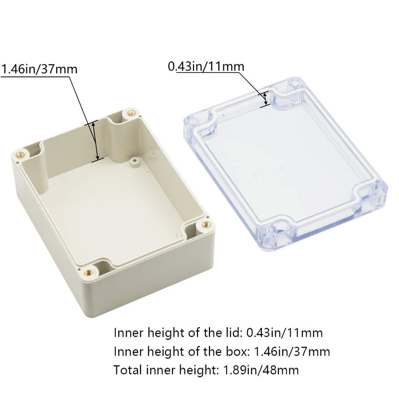 Zulkit Junction Box ABS Plastic Dustproof Waterproof IP65 Universal Electrical Boxes Project Enclosure Grey with Clear Cover 4.5 x 3.5 x 2.2 inch (115 x 90 x 55mm) 4.5"x3.5"x2.2"