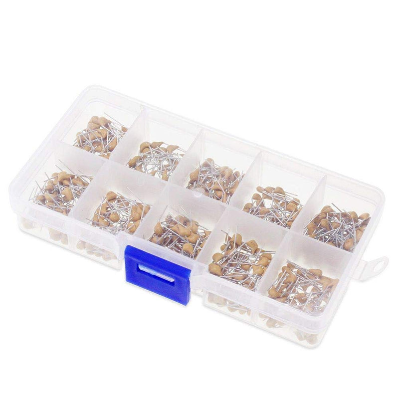 DAOKI 500PCS Multilayer Ceramic Capacitors Assortment Kit 10 Values 0.1uF-10uF for Electronic DIY with Jump Wire