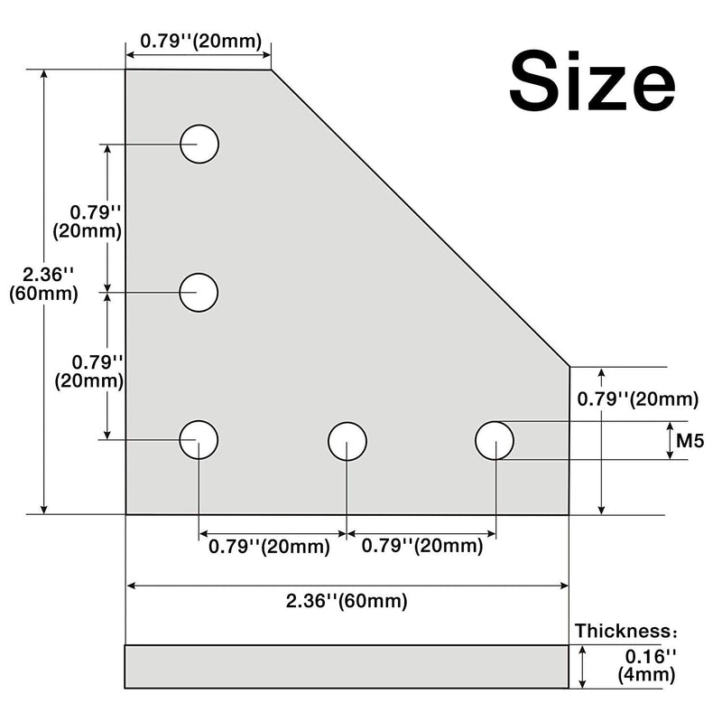 KOOTANS 4pcs 5 Hole 2020 Series L Shape Joining Plate Bracket Outside Right Angle Joint Board Connection Plate Corner Bracket for Standard 6mm T Slot Aluminum Extrusion Profile 3D Printer Frame 4pcs 2020
