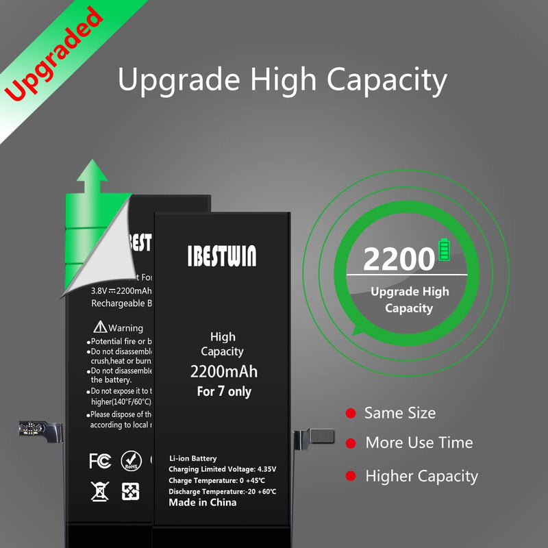 Battery for iPhone 7 IBESTWIN High Capacity 2200mAh Replacement Battery for IP 7 with Full Remove Tool Kit Adhesive and Instruction-3 Years Warranty