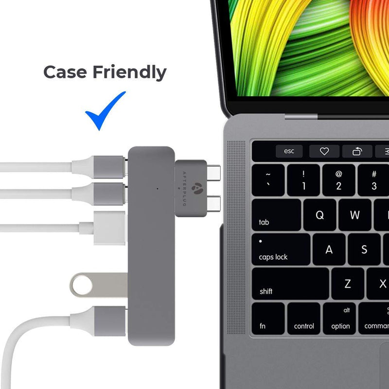 Afterplug Dual Type-C Short Extender, USB-C Thunderbolt 3 Female to Male Extension Adapter, 40Gbps, 100W PD, 5k Video for MacBook Pro 2020 2019 2018 2017 13" 15" 16" & MacBook Air with Case Cover Space Grey