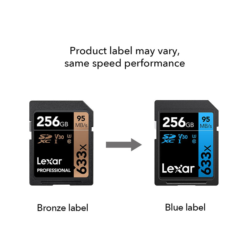 Lexar Professional 633x 256GB SDXC UHS-I Card, Up To 95MB/s Read, for Mid-Range DSLR, HD Camcorder, 3D Cameras, LSD256CBNL633 (Product Label May Vary) Single