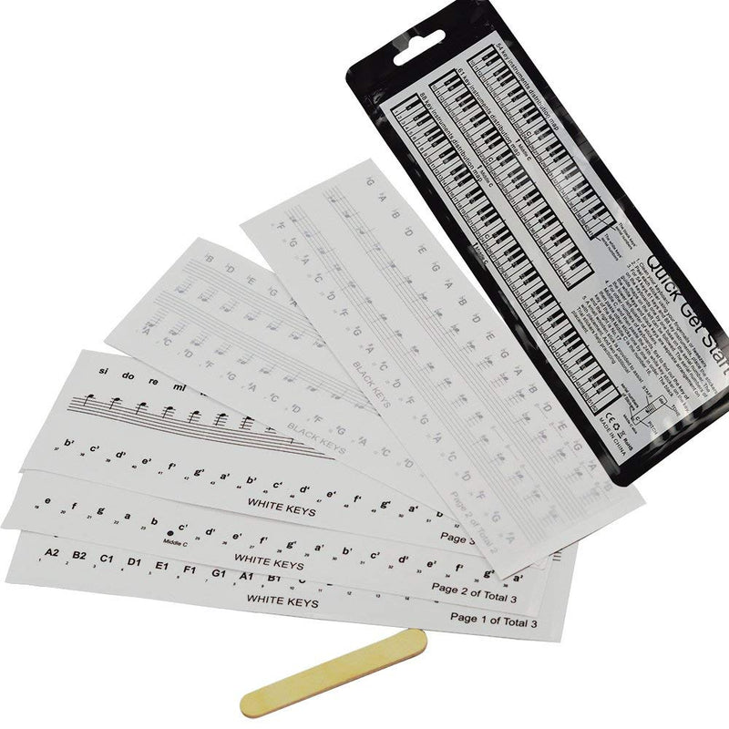 Piano and Keyboard Music Note Full Set Stickers for White and Black Keys，Complete Printed Notes on Grand Staff –suitable for 49/61 / 76/88 Keyboards