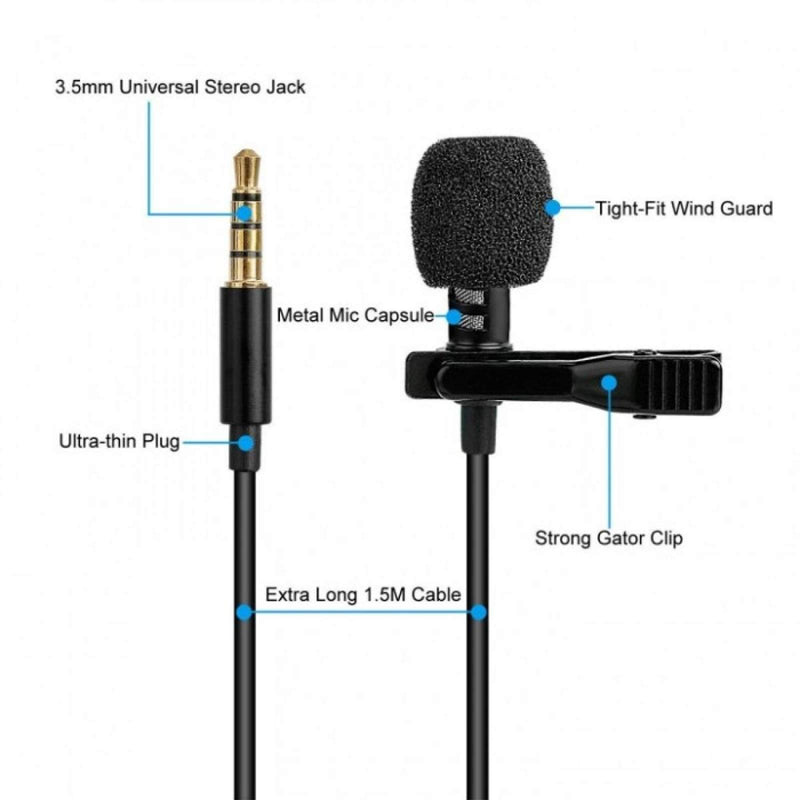 2 Pack Lavalier Microphone for iPhone Android Computer Laptop, Omnidirectional Mic with Easy Clip On System Perfect for Video Recording YouTube/Video Conference/Podcast/Voice Dictation/ASMR