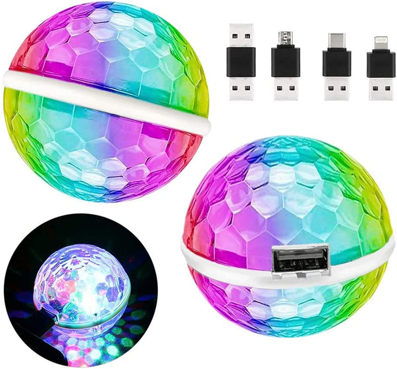 Disco Ball Lights, Mini USB Party Lights Sound Activated 3W RGB Disco Ball with 4 Adapters for Mobile Phones, Car and Other USB Devices Multi-coloured