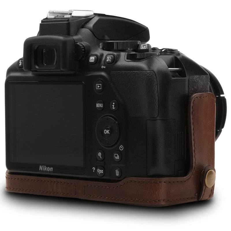 Megagear MG1536 Nikon D3500 Ever Ready Leather Camera Case and Strap - Dark Brown Compact