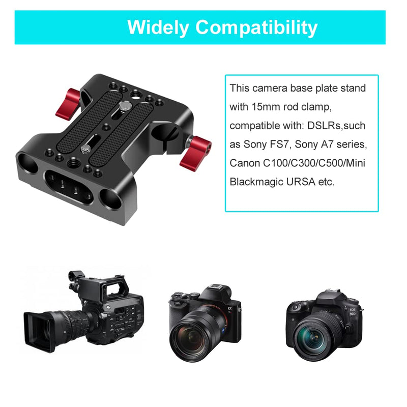 MEKNIC Camera Base Plate with Dual 15mm Rod Rail Clamp for Suitable for All Kinds of Rabbit cage and DSLR Rig Support System with Tripod Mounting Baseplate (Premium)