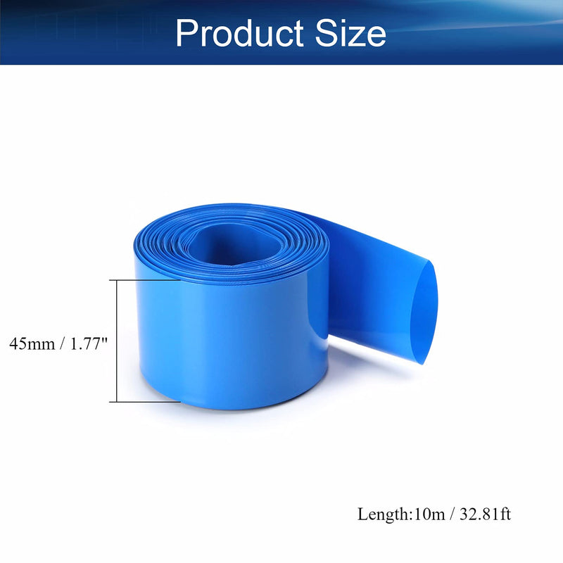 Bettomshin 1Pcs 1.77 inch Flat Width Battery Heat Shrink Tubing DIY Battery PVC Heat Shrink Wrap Tube 32.8 Ft Length Blue for 18650 Battery Pack