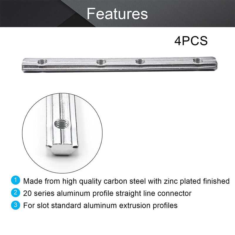 MroMax 20 Series Linear Connector 3.94" x 0.39" x 0.2" (L x W x T) Carbon Steel Galvanized Silver Straight Piece Connection Part 4PCS