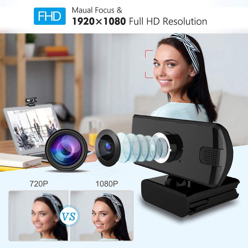 1080P Webcam with Microphone, Ureegle HD USB Web Cameral Full Video Cam with Tripod for Laptop, Desktop, Computer, Skype, Video Calling, Conferencing, Recording - Black