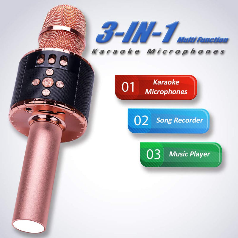 Ankuka Karaoke Wireless Microphones Speaker, 4 in 1 Handheld Portable Bluetooth Home KTV Player, Superior Audio Quality for Singing & Recording, Compatible with Android & iOS (Q78 Rose Gold)
