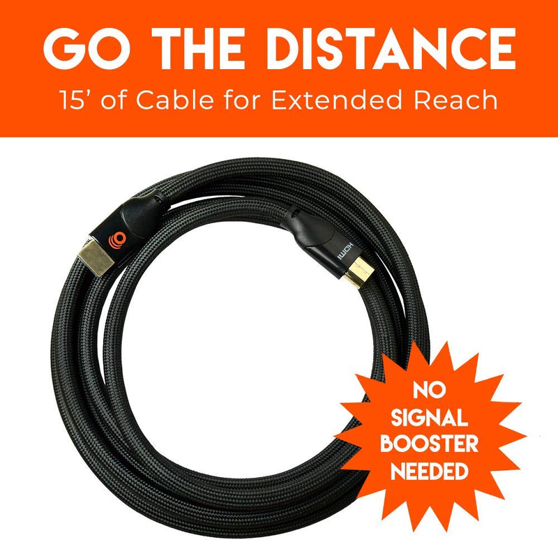 Long 15ft Braided HDMI 2.0 Cable - 4k & HDR Compatible - Gold Plated Connections Support 4k at 60fps Refresh Rate & 18gbps Bandwidth 15 foot