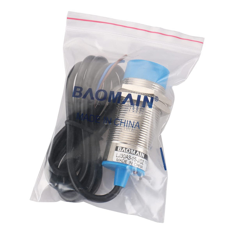 Baomain M30 Non-embedded Inductive Sensor Switch LJ30A3-15-J/DZ Cylindrical Type AC 90-250V 400mA 2 Wire 15mm NC(Normally Closed) CE