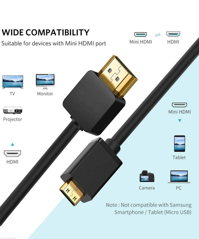 Mini HDMI to HDMI Cable, Bukeer High Speed 4K 60Hz Male to Male HDR HDMI 2.0 Adapter,Compatible with Sony HDR-XR50, Nikon Z6 Canon EOS RP/EOS R/EOS 7D Mark II / XA40,Lenovo Thinkpad Yoga, 10 ft