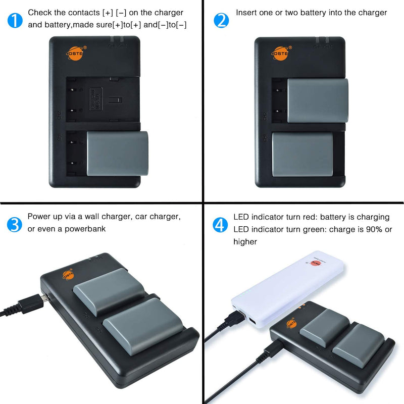 DSTE Replacement for 2X NB-2LH Battery + Rapid Dual Charger with Micro USB Cable Compatible Canon Elura 85 MV800 800i 900 920 EOS 350D 400D PowerShot G7 G9 S70 S80 R100 R11 as NB-2L BP-2LH