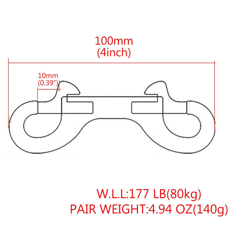2-Pack 316 Stainless Steel Double Ended Bolt Snap Hook 4'' Double End Bolt Snaps Hooks Scuba Diving Clips Marine Grade for Water Bucket/Dog Leash/Pet Feed Bucket & Hammock/Horse Tack and More
