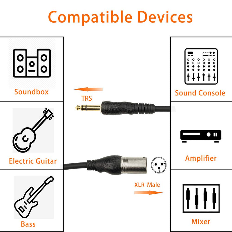 [AUSTRALIA] - XLR TRS Cable 6 Ft 2 Pack, EBXYA 1/4 Inch TRS to XLR Male Microphone Cable Balanced 6 Feet/2M XLR male to 1/4 TRS/2M 