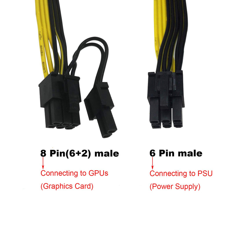 Endlesss 6 Pin Male to 8 Pin (6+2) Male PCIe Adapter Power Cable PCI Express Extension Cable 12.5 Inches (6 Pack) 6 Pack