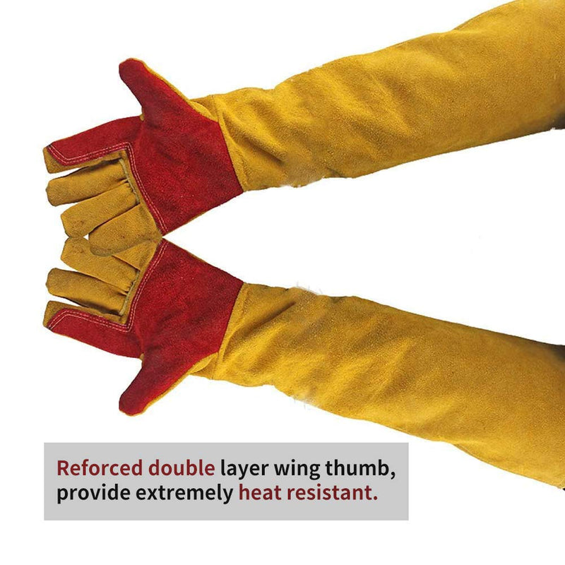 23.6" Inch Long Sleeves Welding Safety Gloves, Lined And Kevlar Stitching Welders Gauntlets Wood Burners Accessories Gloves, Heat Resistant Stove Fire And Barbecue Gloves, Gifts for Men Dad Husband (23.6 Inches)