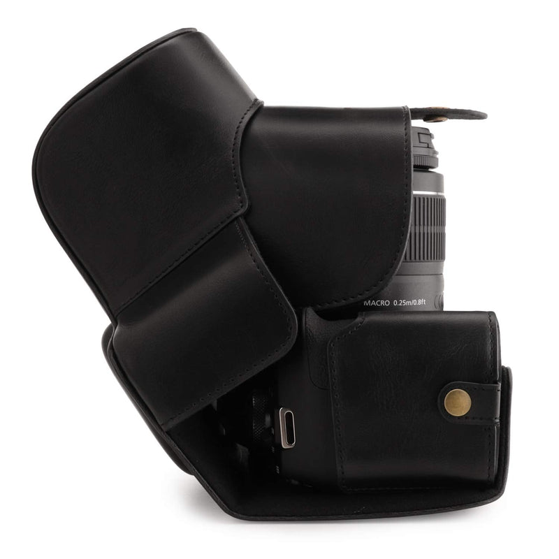 MegaGear MG1607 Ever Ready Leather Camera Case compatible with Canon EOS Rebel T7 (18-55mm), 2000D (18-55mm) - Black