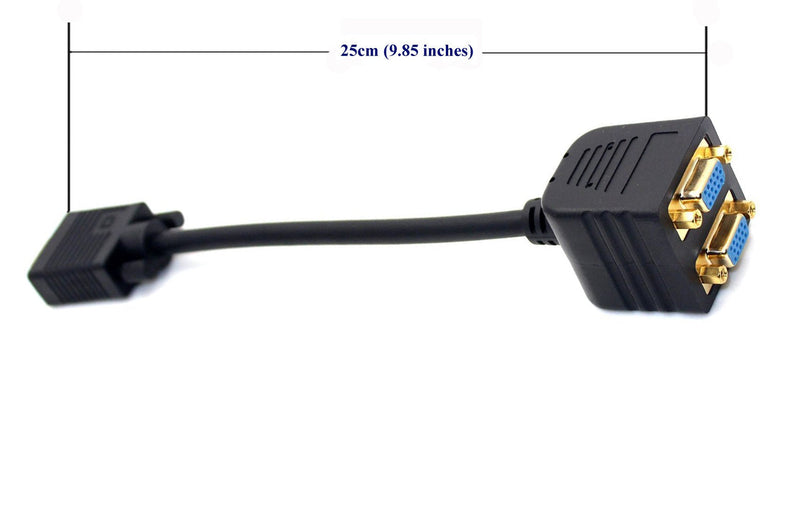 mxtechnic VGA Splitter Cable 1 Male to 2 Female Adapter Monitor Y Splitter Cable 25cm Black Can't Connect Two at The Same time (1Pack) 1Pack