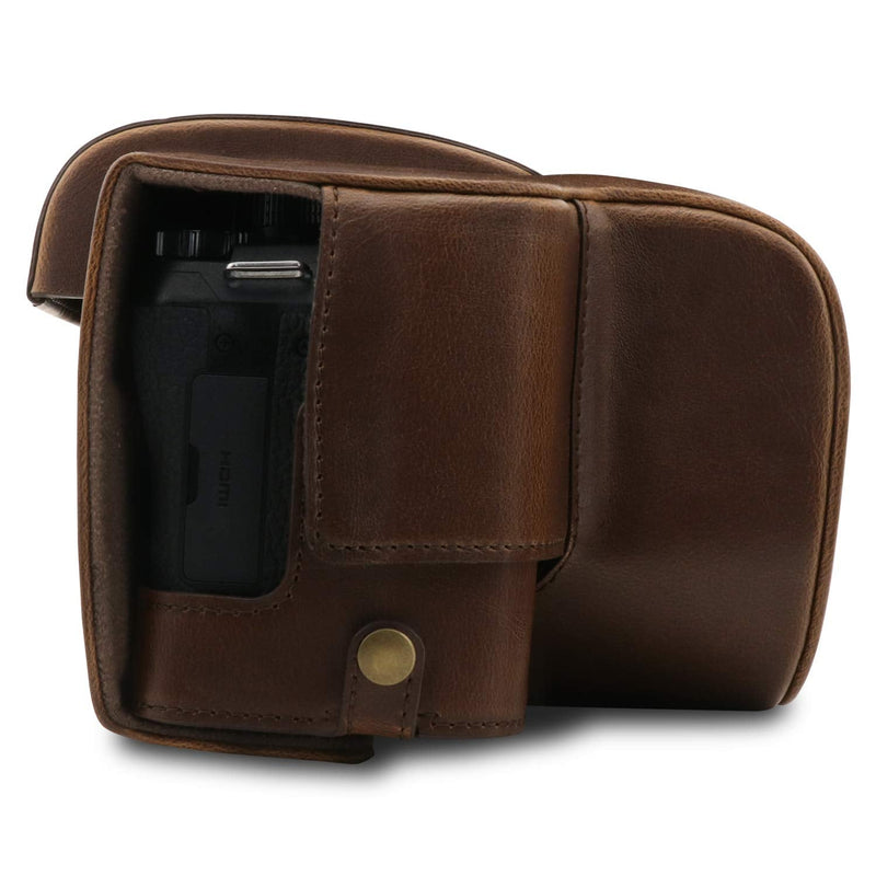 MegaGear Ever Ready Leather Camera Case Compatible with Leica V-Lux 5, Panasonic Lumix DC-FZ1000 II Dark Brown