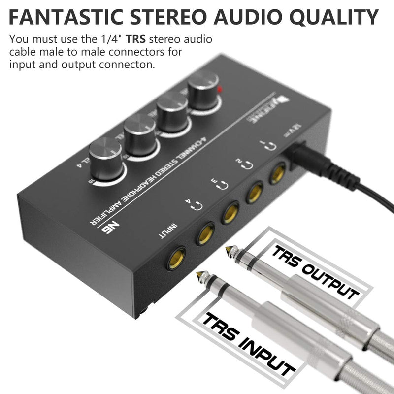 [AUSTRALIA] - Fifine Headphone Amplifier 4 Channels Metal Stereo Audio Amplifier,Mini Earphone Splitter with Power Adapter-4x Quarter Inch Balanced TRS Headphones Output and TRS Audio Input for Sound Mixer-N6 