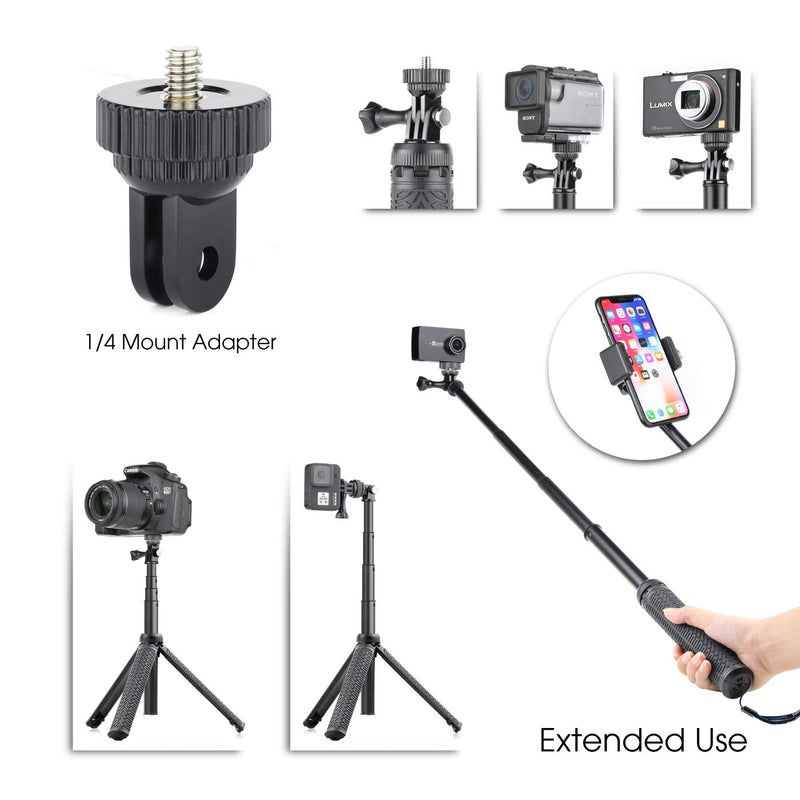 SOONSUN 3-in-1 Aluminum Telescoping Selfie Stick Waterproof Monopod Pole Handheld Grip with Tripod Stand for GoPro Hero 9, 8, 7, 6, 5, 4, 3, 2, Fusion, Session, AKASO, SJCAM, DJI OSMO Action Cameras