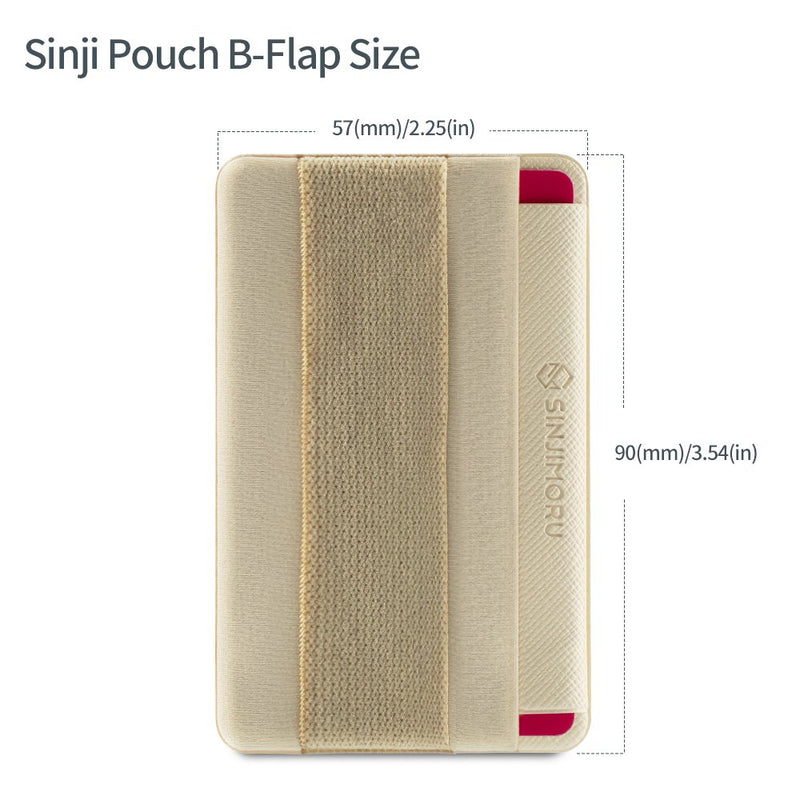 Sinjimoru Phone Grip Credit Card Holder with Flap, Secure Stick-On Wallet as Phone Finger Strap Adhesive ID Card Case for iPhone Case. Sinji Pouch B-Flap Beige