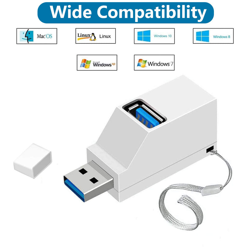 USB Hub,3 Port High Speed Splitter Plug and Play Bus Powered for MacBook, Mac Pro/Mini,iMac, Surface Pro,XPS,Notebook PC,USB Flash Drives,Mobile HDD, and More (White) White