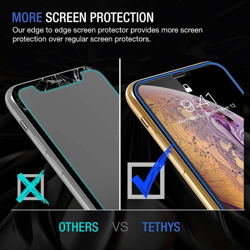TETHYS Glass Screen Protector Designed for iPhone 11 Pro/iPhone Xs [Edge to Edge Coverage] Full Protection Durable Tempered Glass Compatible iPhone X/XS/11 Pro [Guidance Frame Include] - Pack of 3