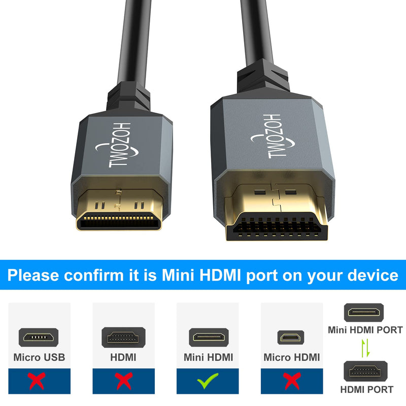 Twozoh Mini HDMI to HDMI Coiled Cable, Mini HDMI Coiled Cable Support 3D 4K UHD, 1080p, for Projector, Monitor, Tablet, Camcorder (HDMI 2.0) (Extend up to 1.5M/5FT) Mini to HDMI