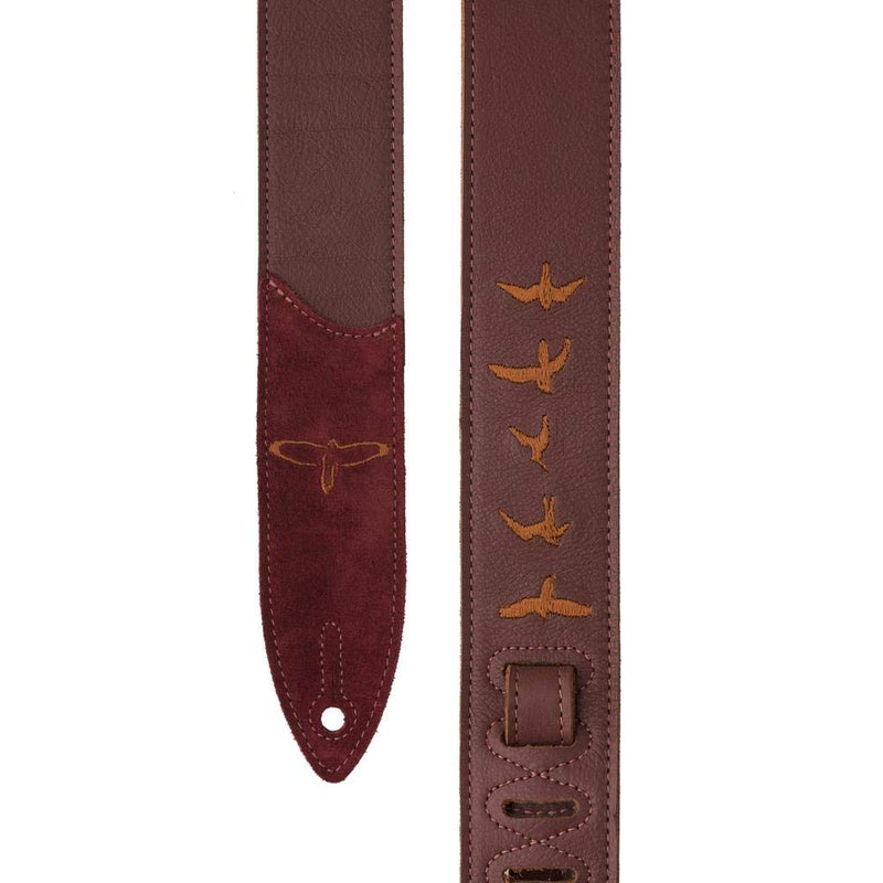 PRS Guitars Premium Leather 2" Strap Embroidered Birds, Burgundy (ACC-3167)
