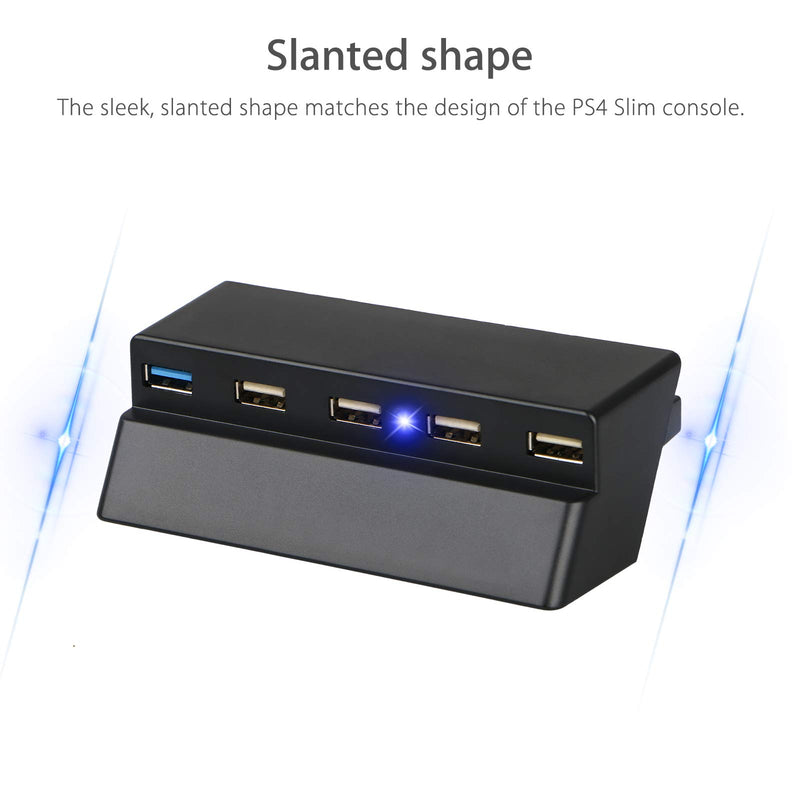 Linkstyle 5 Port USB HUB for PS4 Slim Only, USB 3.0/2.0 High Speed Charger Controller Splitter Expander for Playstation 4 Slim