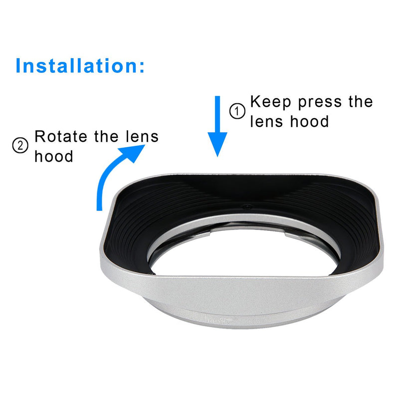 Haoge LH-ZV06 Metal Lens Hood for Carl Zeiss Distagon T 2.8/21 21mm f/2.8 ZM, C Biogon T 4.5/21 21mm f/4.5 ZM, 2.8/25 25mm f/2.8 ZM, 2.8/28 28mm f/2.8 ZM, C Sonnar 1.5/50 50mm f/1.5 ZM Lens Silver Square - Silver