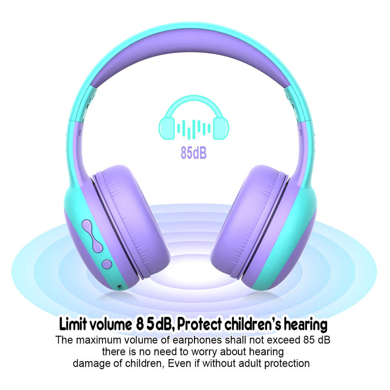 gorsun Bluetooth Kids Headphones with Microphone,Children's Wireless Headsets with 85dB Volume Limited Hearing Protection,Stereo Over-Ear Headphones for Boys and Girls (Purple) Purple
