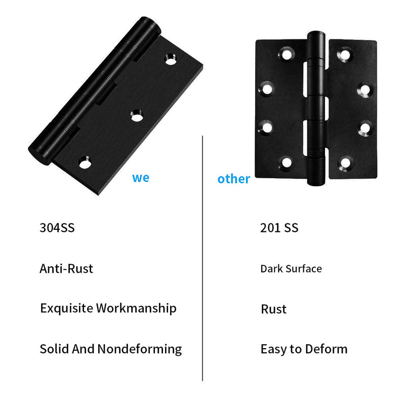 Hommyzone Commercial and Residential 3‘’x 2.4‘’ 304 Stainless Steel Door Hinges,3 Inch Ball Bearing Hinge with Square Corners (Matte Black)-Pack of 2 Matte Black