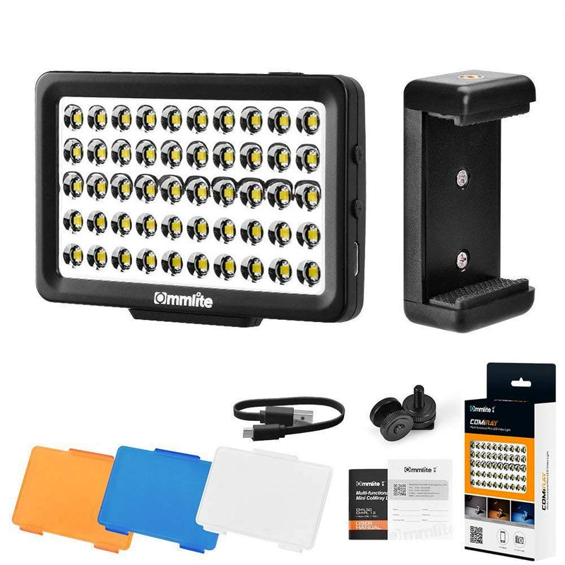 Commlite CM-L50 LED Camera Video Light, 50 LED 5700-6000K Dimmable Mini Panel Light for Smartphones and Cameras, fit for Canon, Sony, Nikon, iPhone, Samsung, Huawei and More CM-PL50BII