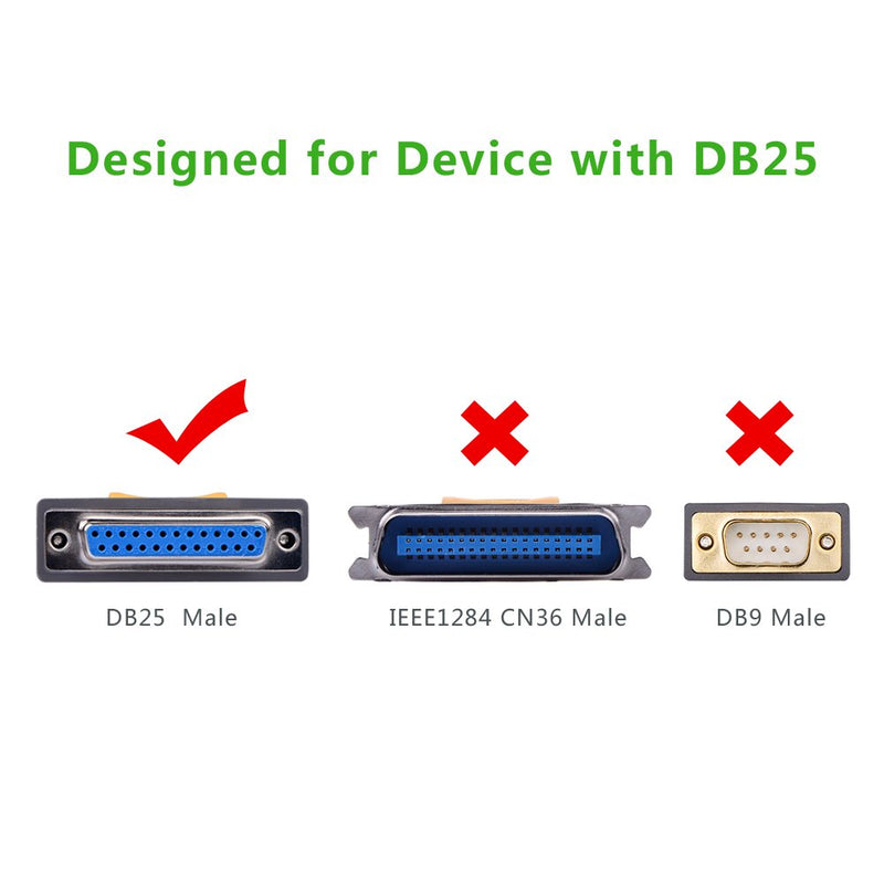 UGREEN USB to DB25 Parallel Printer Cable Adapter 6FT Male to Female Connector IEEE 1284 Converter for PC Desktop Laptop Support Windows Mac OS Linux, 6 FT