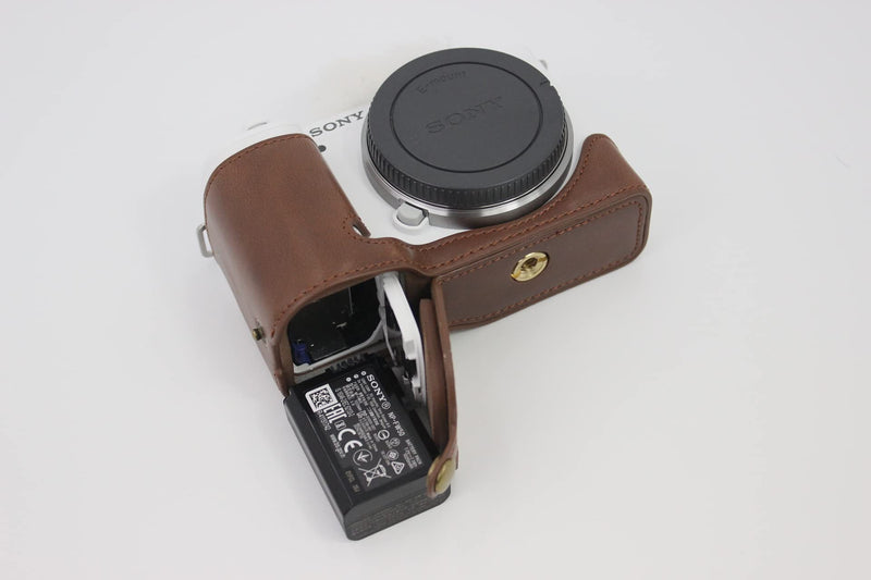 ZV-E10 Case, BolinUS Handmade PU Leather Fullbody Camera Case Bag Cover for Sony ZV-E10 ZVE10 with 16-50mm Lens Bottom Opening Version + Neck Strap + Mini Storage Bag (Coffee) Coffee