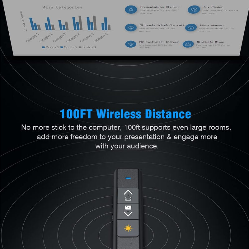 DinssrFire Presentation Clicker Laser Pointer for Cats Dogs, 330FT Wireless Presenter Remote PowerPoint Clicker Presentation Remote, 2.4GHz Presentation Pointer for Mac, Laptop Computer 1